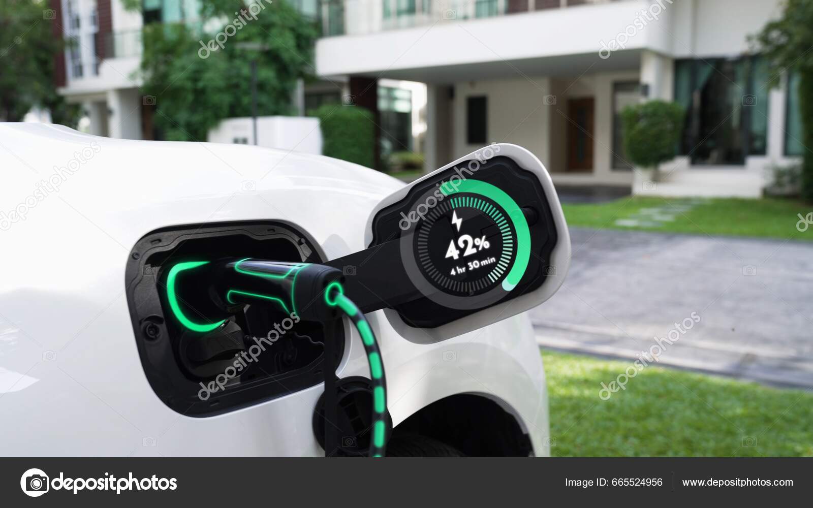 Electric vehicle being charged at a home charging station in Ireland